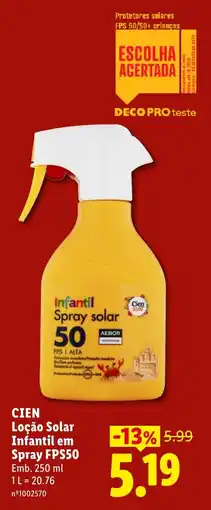 Lidl Cien Loção Solar Infantil em Spray promoção