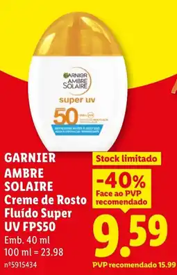 Lidl garnier ambre solaire creme de rosto fluído super uv fps50 promoção