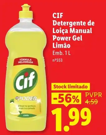 Lidl Cif Detergente de Loiça Manual Power Gel Limão promoção