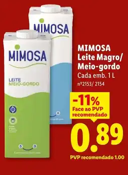 Lidl Mimosa leite magro/ meio-gordo cada promoção