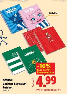 Lidl Ambar caderno espiral a4 futebol promoção