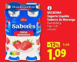 Lidl Milbona - logurte liquido sabores de morango promoção