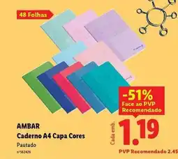 Lidl Ambar - caderno a4 capa cores promoção