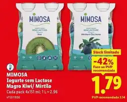 Lidl Mimosa - iogurte sem lactose magro kiwi/ mirtillo promoção