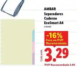 Lidl Ambar - separadores caderno ecosmart a4 promoção