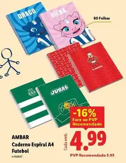 Lidl Ambar - caderno espiral a4 futebol promoção