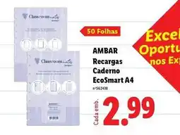 Lidl Ambar - recargas caderno ecosmart a4 promoção