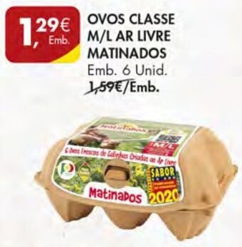 Pingo Doce Ovos Classe M/L Ar Livre Matinados 6 Unid promoção