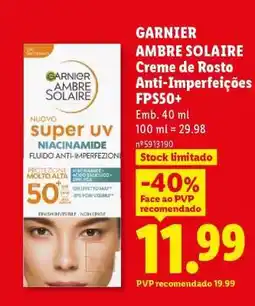 Lidl GARNIER AMBRE SOLAIRE Creme de Rosto Anti-Imperfeições FPS50+ promoção