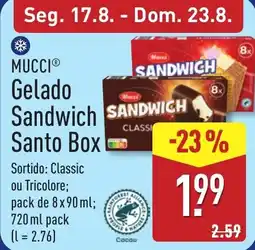 ALDI Mucci gelado sandwich santo box promoção