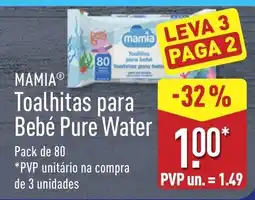ALDI Mamia toalhitas para bebé pure water promoção