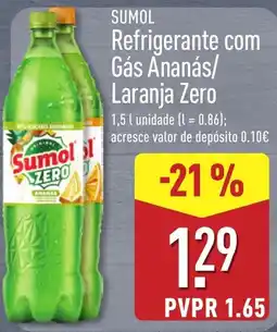 ALDI Sumol refrigerante com gás ananás/laranja zero promoção