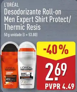 ALDI L'oréal desodorante roll-on men expert shirt protect/thermic resis promoção