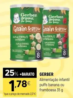 Coviran Gerber alimentação infantil puffs banana ou framboesa promoção