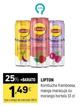 Coviran Lipton Kombucha framboesa, manga maracujá ou morango hortela promoção