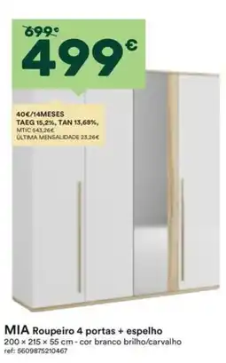 Moviflor Mia roupeiro 4 portas + espelho promoção