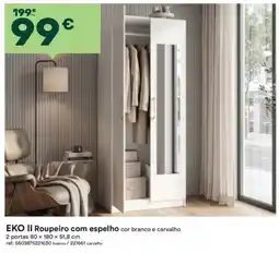 Moviflor Eko ii roupeiro com espelho cor branco e carvalho promoção