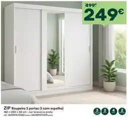 Moviflor zip roupeiro 3 portas (1 com espelho) promoção