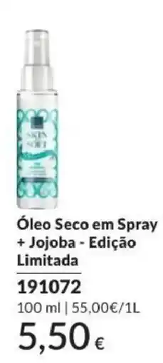 Avon skin soft óleo seco em spray + jojoba - edição limitada promoção