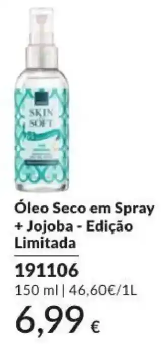 Avon skin soft óleo seco em spray + jojoba - edição limitada promoção