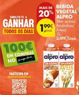 Pingo Doce bebida vegetal alpro sem açúcares amêndoa promoção