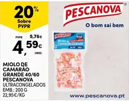 Continente miolo de camarão grande 40/60 pescanova promoção
