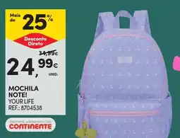 Continente Mochila note! your life promoção