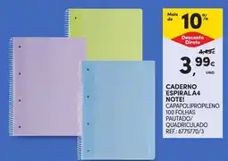 Continente caderno espiral a4 note! promoção