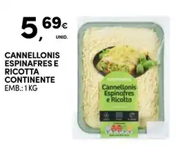 Continente Cannellonis espinafres e ricotta continente promoção