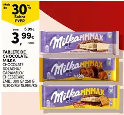Continente tablete de chocolate milka chocolate bolacha/ caramelo/ cheesecake promoção