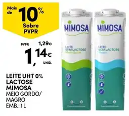 Continente Leite uht 0% lactose mimosa meio gordo/magro promoção