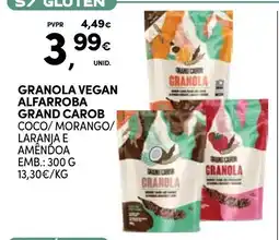 Continente Granola vegan alfarroba grand carob coco/ morango/ laranja e amêndoa promoção