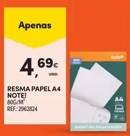 Continente resma papel a4 note! promoção