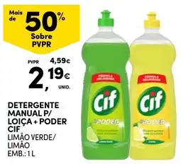 Continente Detergente manual p/ loiça + poder cif limão verde/ limão promoção