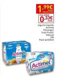 Recheio Actimel - iogurte liquido actimel morango/ tutti-frutti/ natural 0% promoção