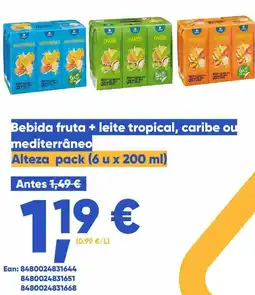 Casa Cheia Bebida fruta + leite tropical, caribe ou mediterrâneo promoção
