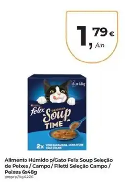 Aqui é fresco Alimento Húmido p/Gato Felix Soup Seleção de Peixes / Campo / Filetti Seleção Campo / Peixes 6x48g promoção