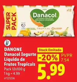 Lidl Danone Danacol Iogurte Líquido de Frutos Tropicais promoção