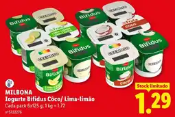 Lidl Milbona iogurte bifidus coco/ lima-limão promoção