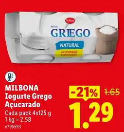 Lidl Milbona Iogurte Grego Açucarado promoção