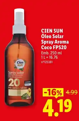 Lidl Cien sun óleo solar spray aroma coco fsp20 promoção