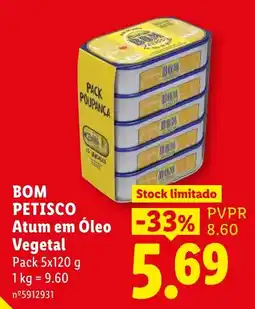 Lidl Bom petisco atum em óleo vegetal promoção