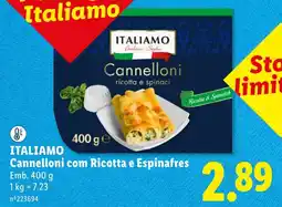 Lidl Itali amo cannelloni com ricotta e espinafres promoção