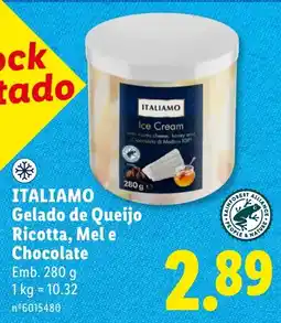 Lidl Italiamo gelado de queijo ricotta, mel e chocolate promoção