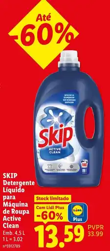 Lidl skip detergente liquido para maquina de roupa active clean promoção