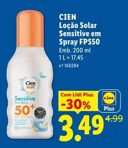 Lidl Cien loção solar sensitive em spray promoção