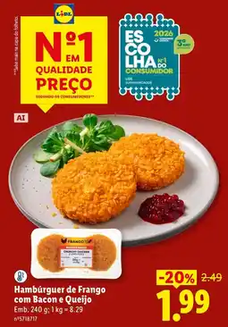 Lidl Hambúrguer de frango com bacon e queijo promoção