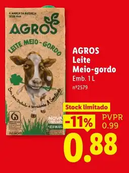 Lidl Agros leite meio-gordo promoção