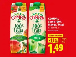 Lidl Compal sumo 100% manga/maçã promoção