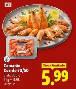 Lidl Camarão cozido 30/50 promoção